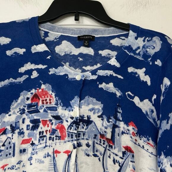 Talbots Nautical Sailboat Regatta Cotton Cardigan Sweater Novelty Resort M - Picture 4 of 9
